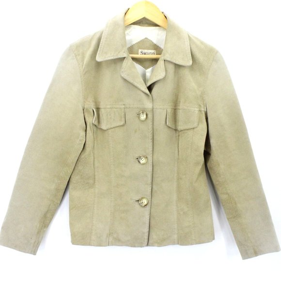 Vintage Swann By Antonia Rovira Suede Leather Jacket Women's Casual Beige Size M - Picture 1 of 11